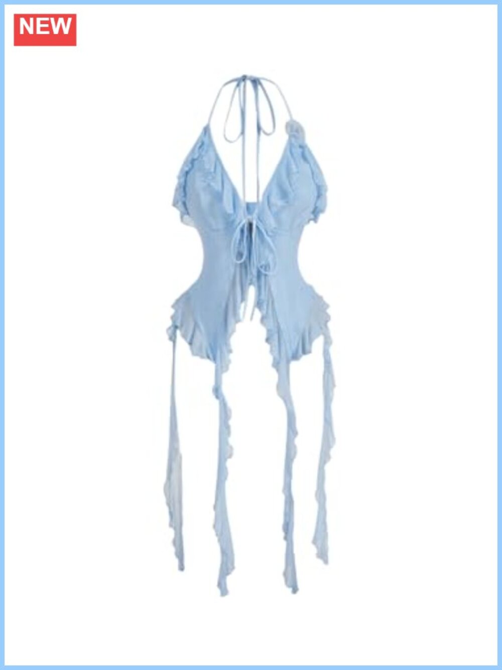WDIRARA 3D Flower Tie Front Ruffle Halter Top Backless Camisole